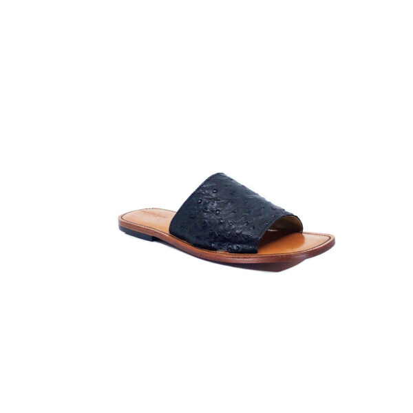 Unisex Black Full Quill Ostrich Slide Sandal