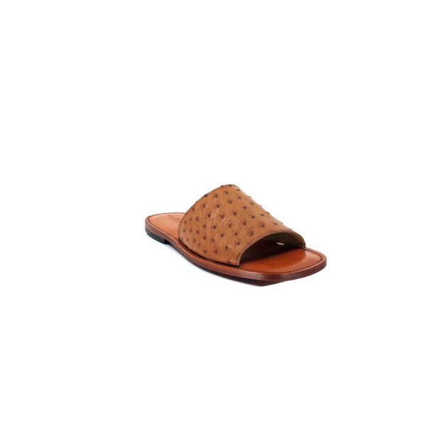 Unisex Cognac Full Quill Ostrich Slide Sandal