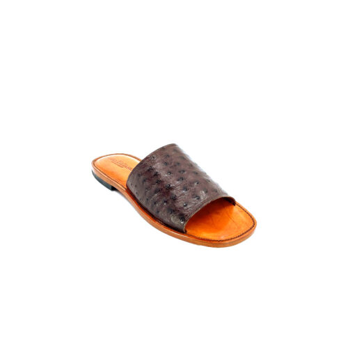 Unisex Chocolate Brown Ostrich Slide Sandal