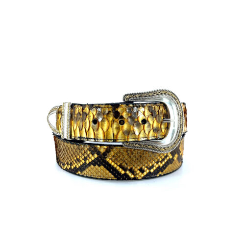 Men's Yellow-Black Glazed Python Western Belt