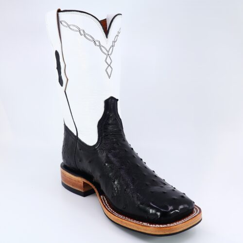 Custom Black Full Quill Ostrich Wide Square Toe Boots