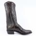 Left side view of women's chocolate American alligator cowgirl toe boots handcrafted by Mandujano Bootmakers